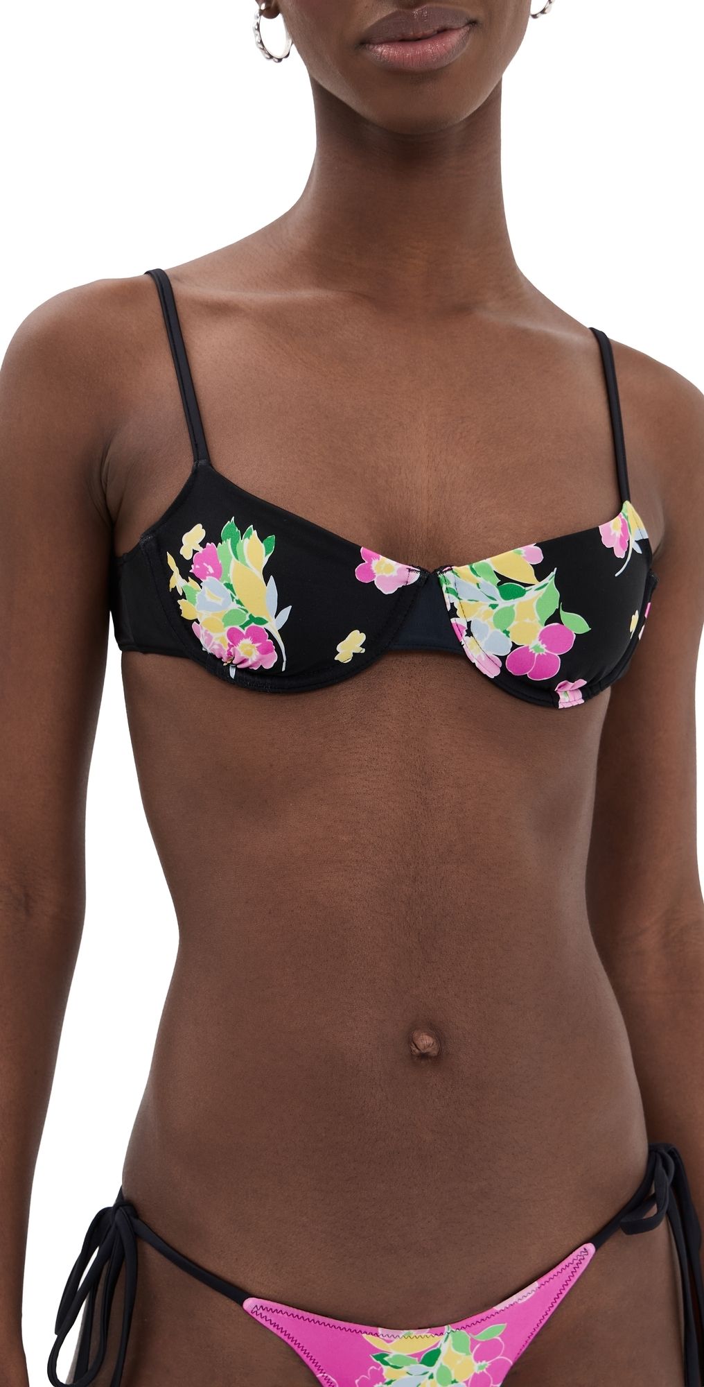 Frankies Bikinis Morning Satin Bikini Top Midnight Blossom XL