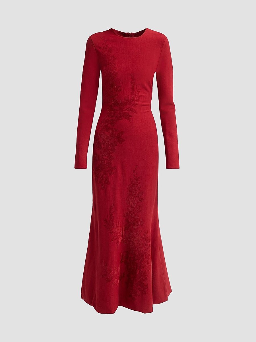 Women's Velvet Jacquard Knit Trumpet Maxi-Dress - Oxblood - Size XL