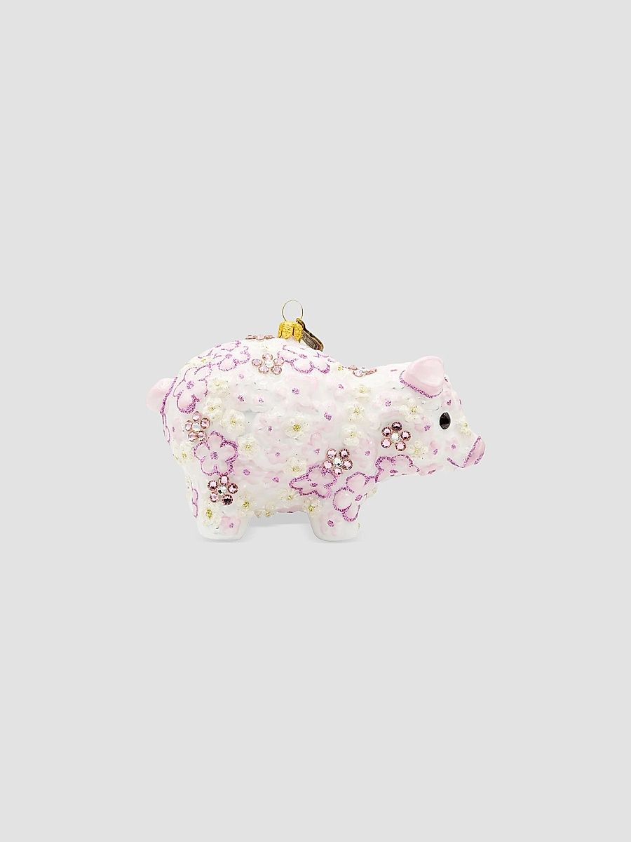 Pink Floral Piggy Christmas Ornament