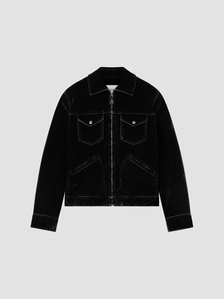 Givenchy Men's Zipped Jacket in Velvet Effect Denim - Black - Size XXL