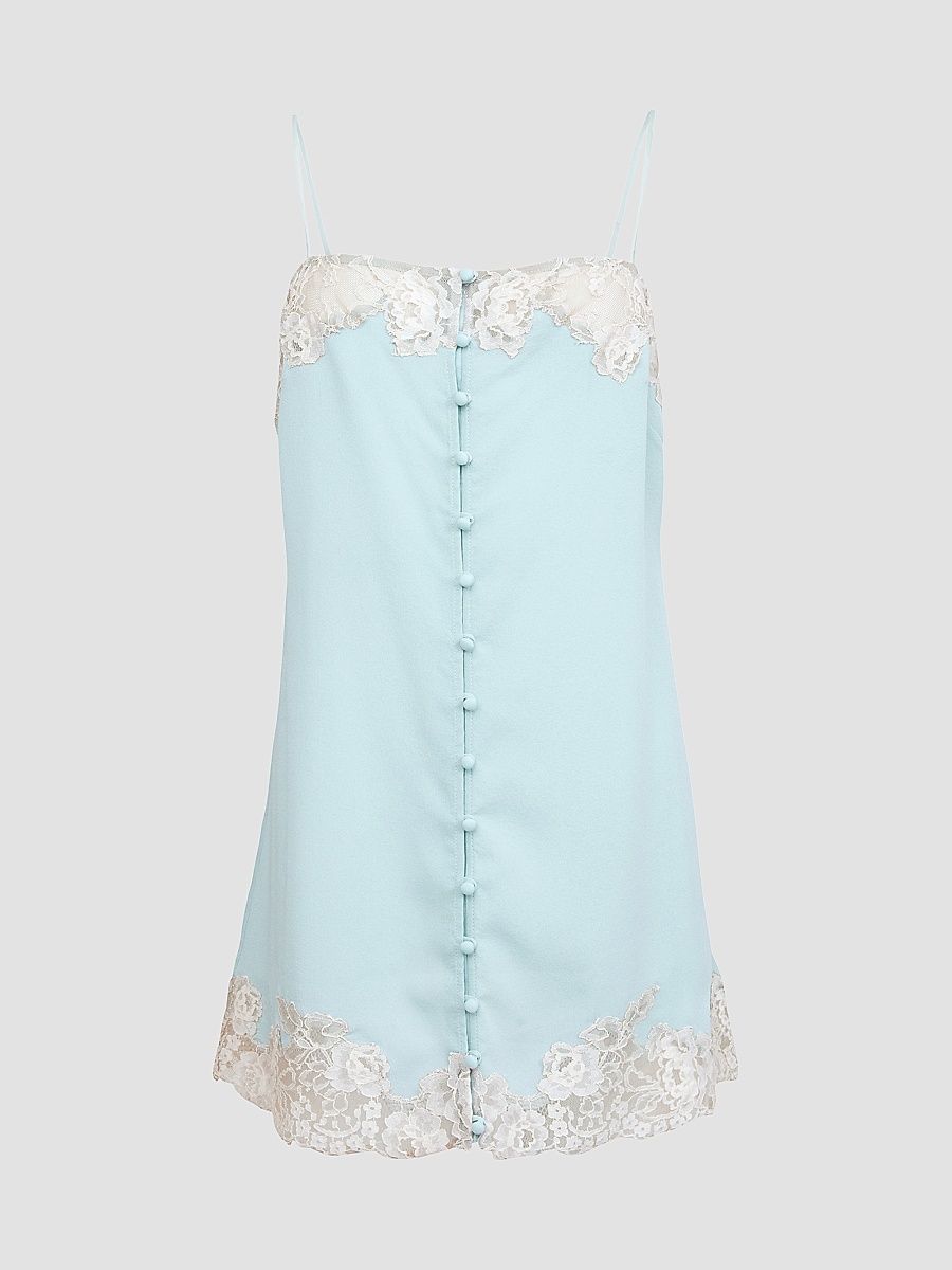 Fleur du Mal Women's Lace Appliqué Silk Slip - Frosted Mint - Size Large