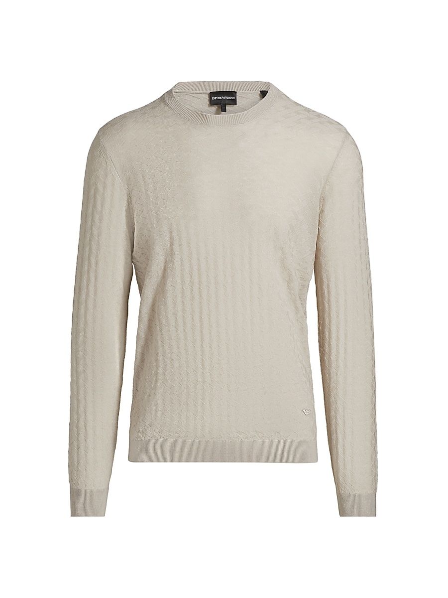 Men's Tonal Basket-Weave Virgin Wool Sweater - Tan - Size Medium