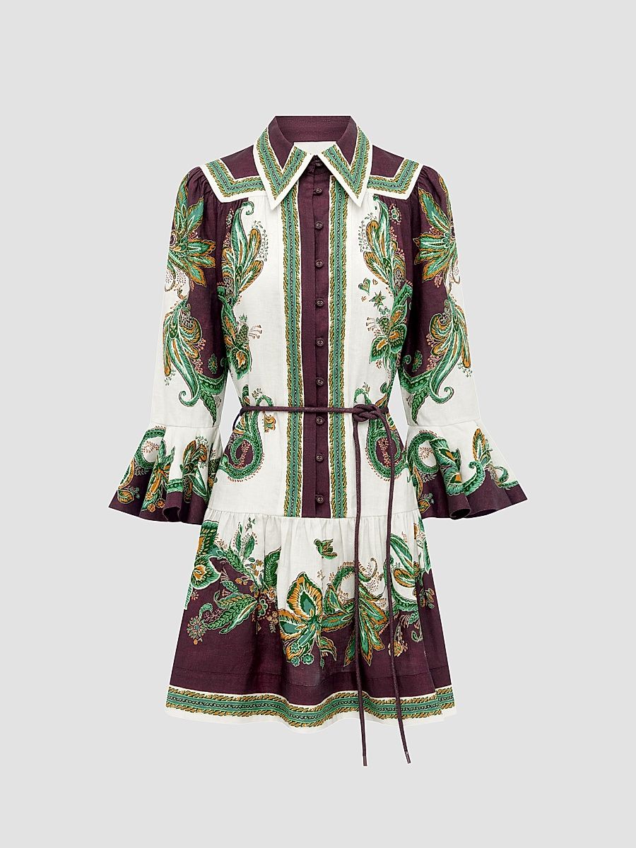 Women's Ruthie Printed Linen Drop-Waist Mini Shirtdress - Size 12