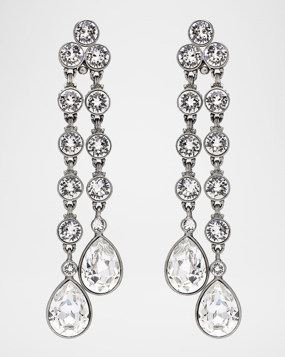 Double Teardrop Crystal Dangle Clip Earrings