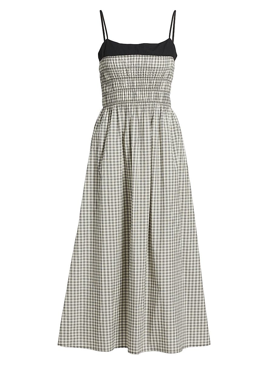 Women's Primrose Gingham Stretch-Cotton Midi-Dress - Ivory Jet Gingham - Size XL