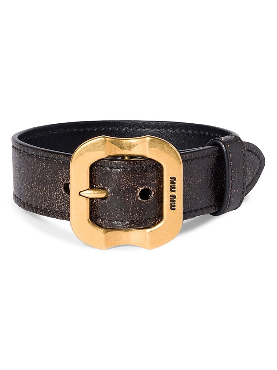 Women's Nappa Leather Bracelet with Buckle - Brown - Size Large