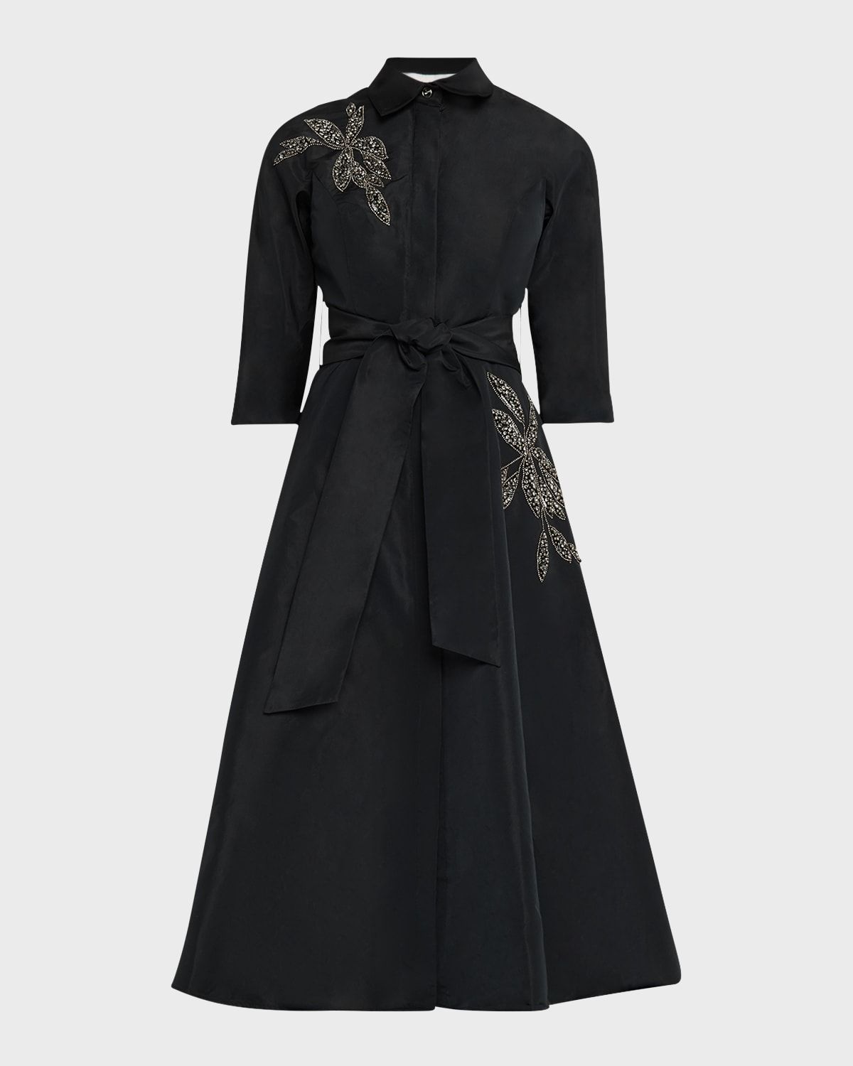 Beaded Taffeta Midi Shirtdress