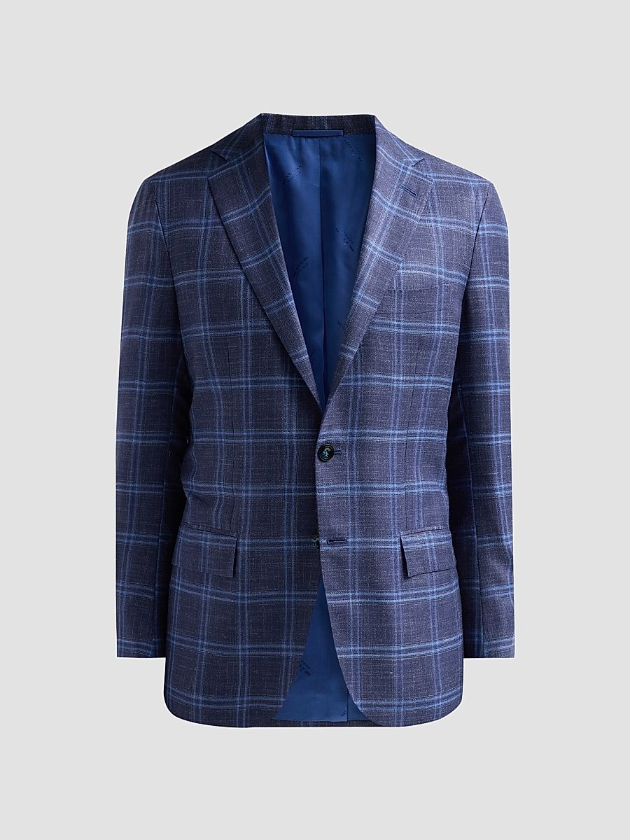 Men's Cashmere Plaid Single-Breasted Sport Coat - Navy - Size 38