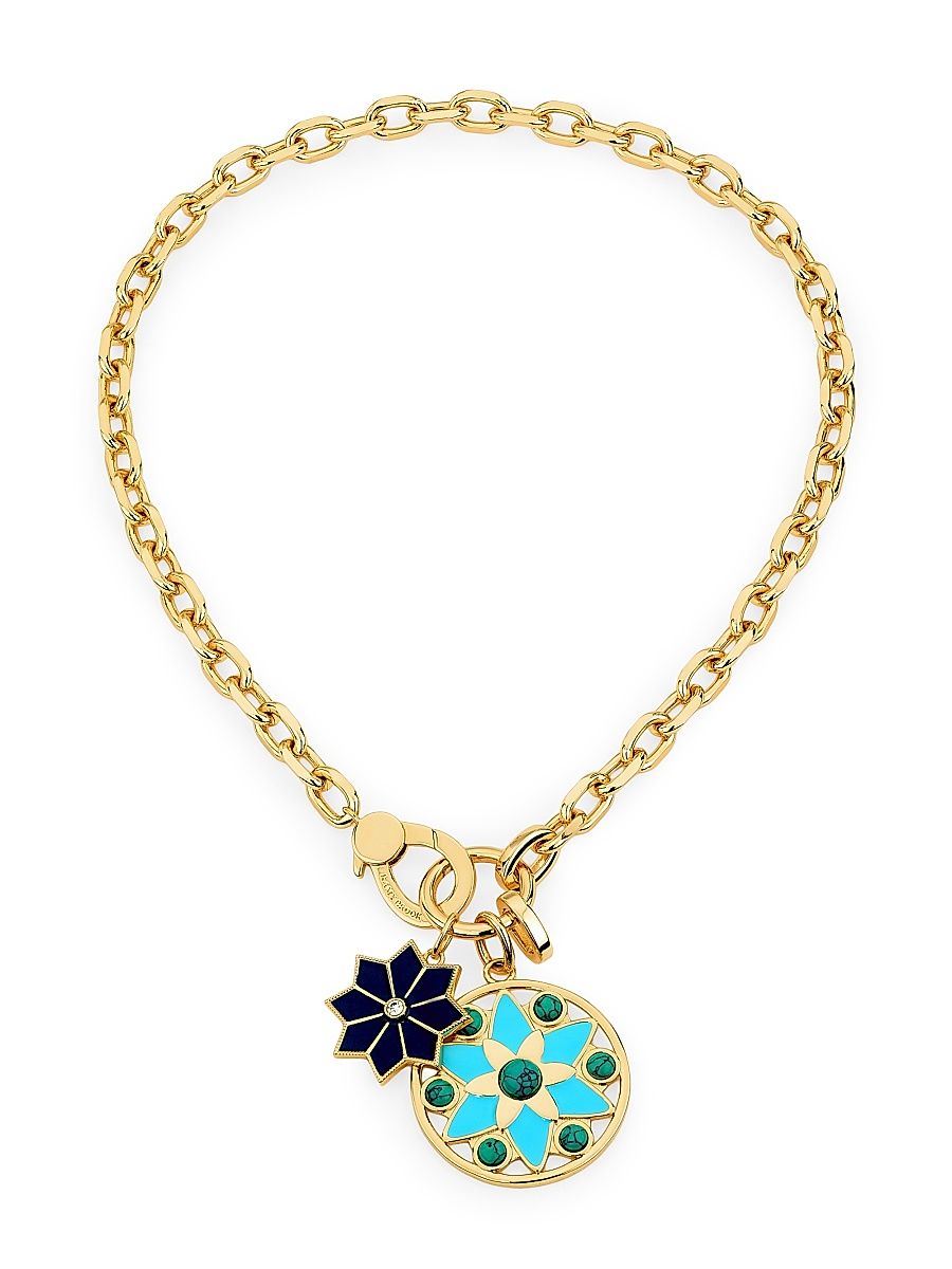 Women's Enamel Charms Deepika Goldtone, Cubic Zirconia & Turquoise Charm Link-Chain Necklace - Gold