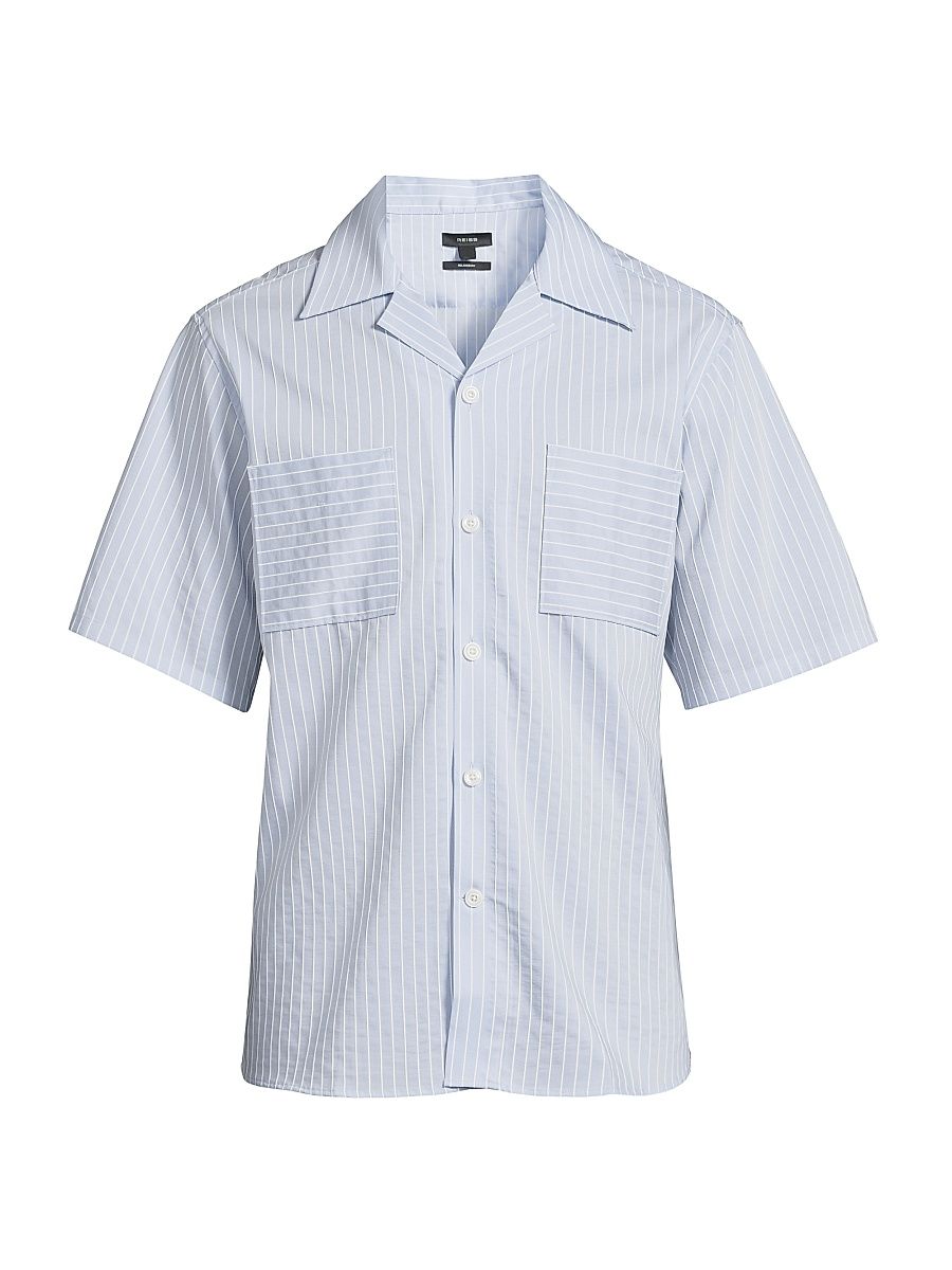 Men's Stripe Twin Pocket Camp Shirt - Soft Blue White - Size Large