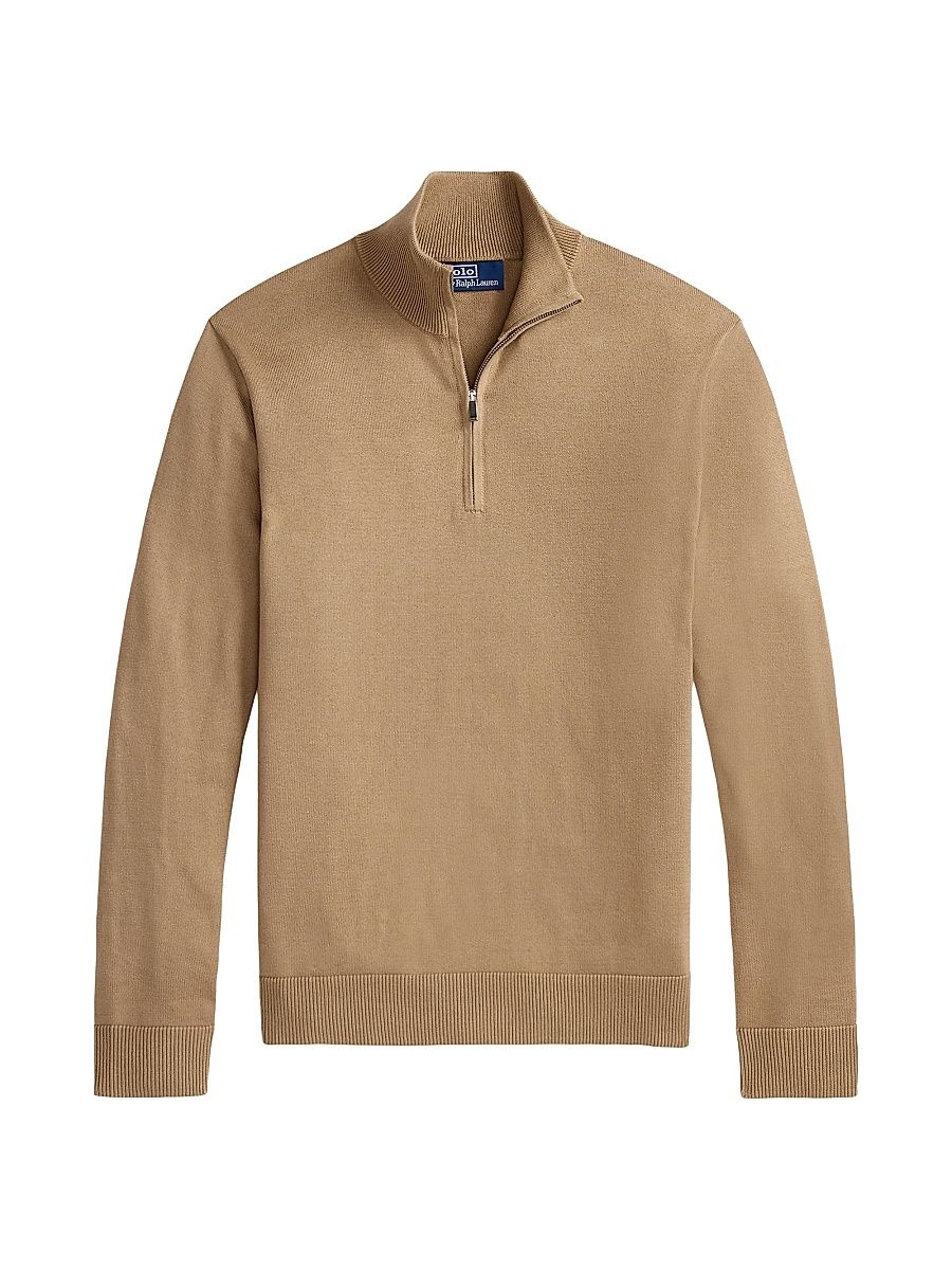 Men's Cotton Quarter-Zip Sweater - Clay Tan - Size XXL