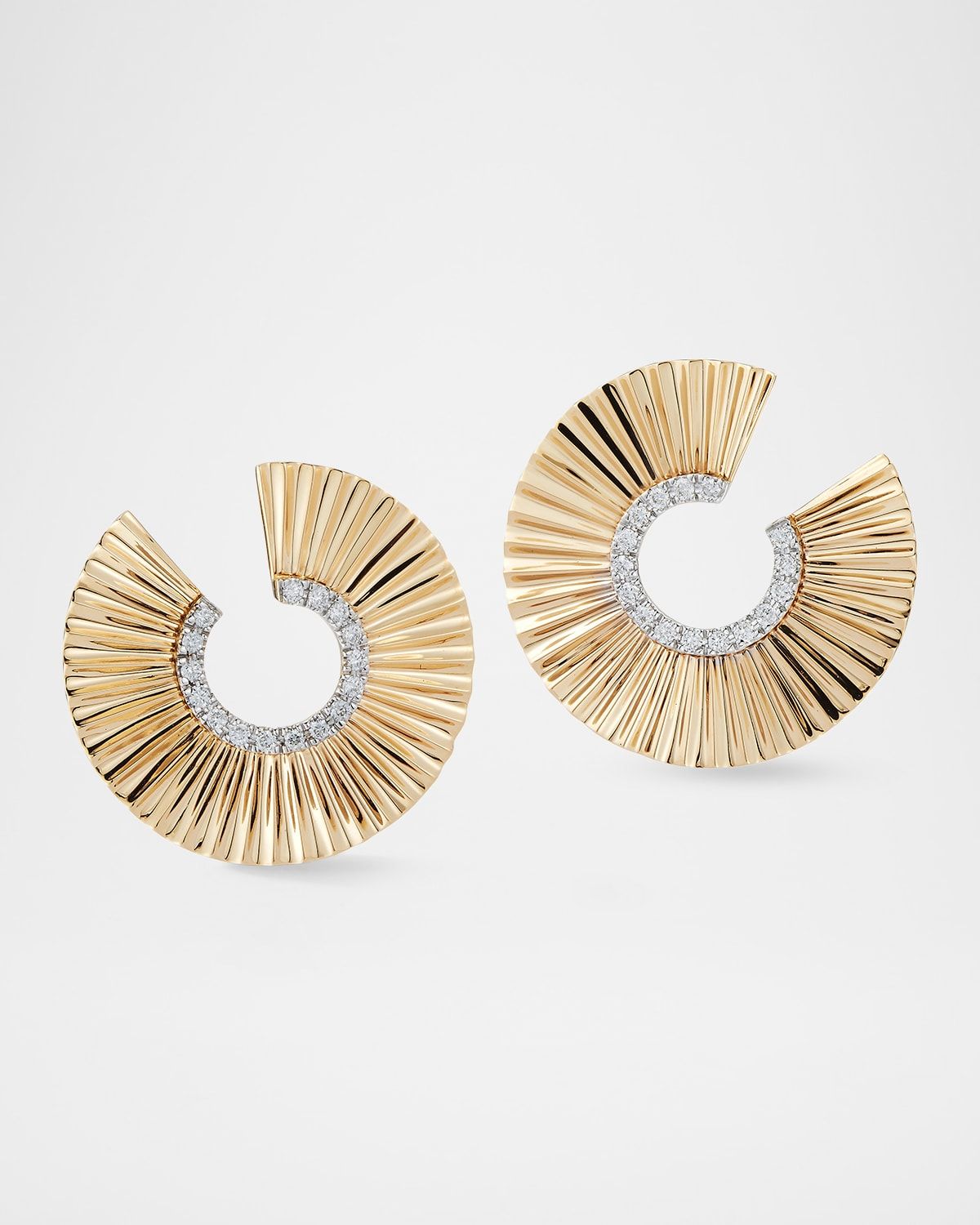 Clive 18K Yellow Gold Fluted Front Facing Diamond Hoop Earrings