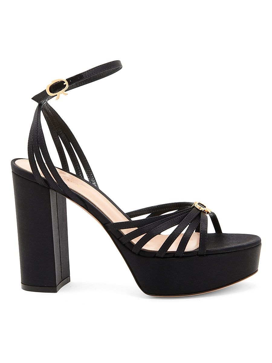 Women's 100MM Crepe Satin Platform Sandals - Black - Size 12