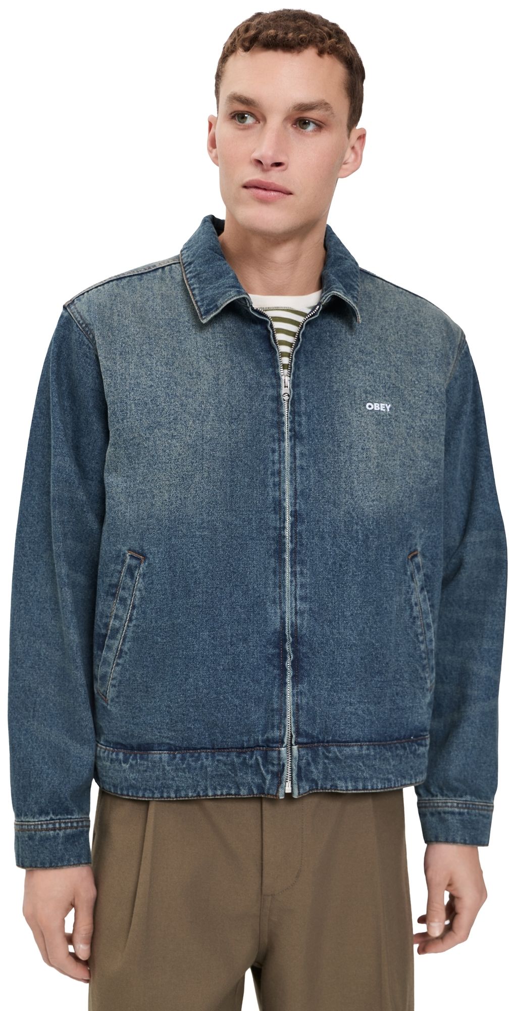 Obey Workshop Denim Jacket Oil Stained Indigo XL