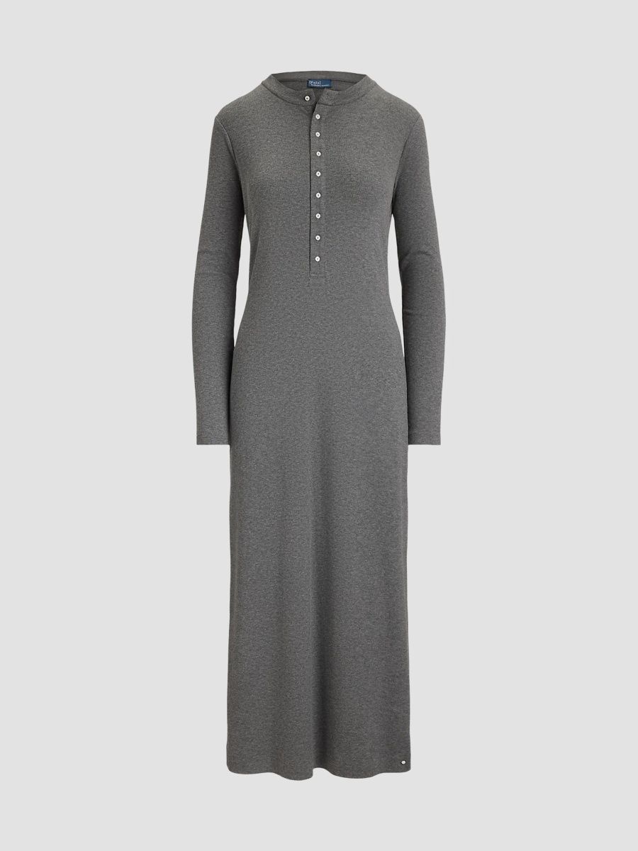 Polo Ralph Lauren Women's Rib-Knit Henley Maxi Dress - Grey - Size XS