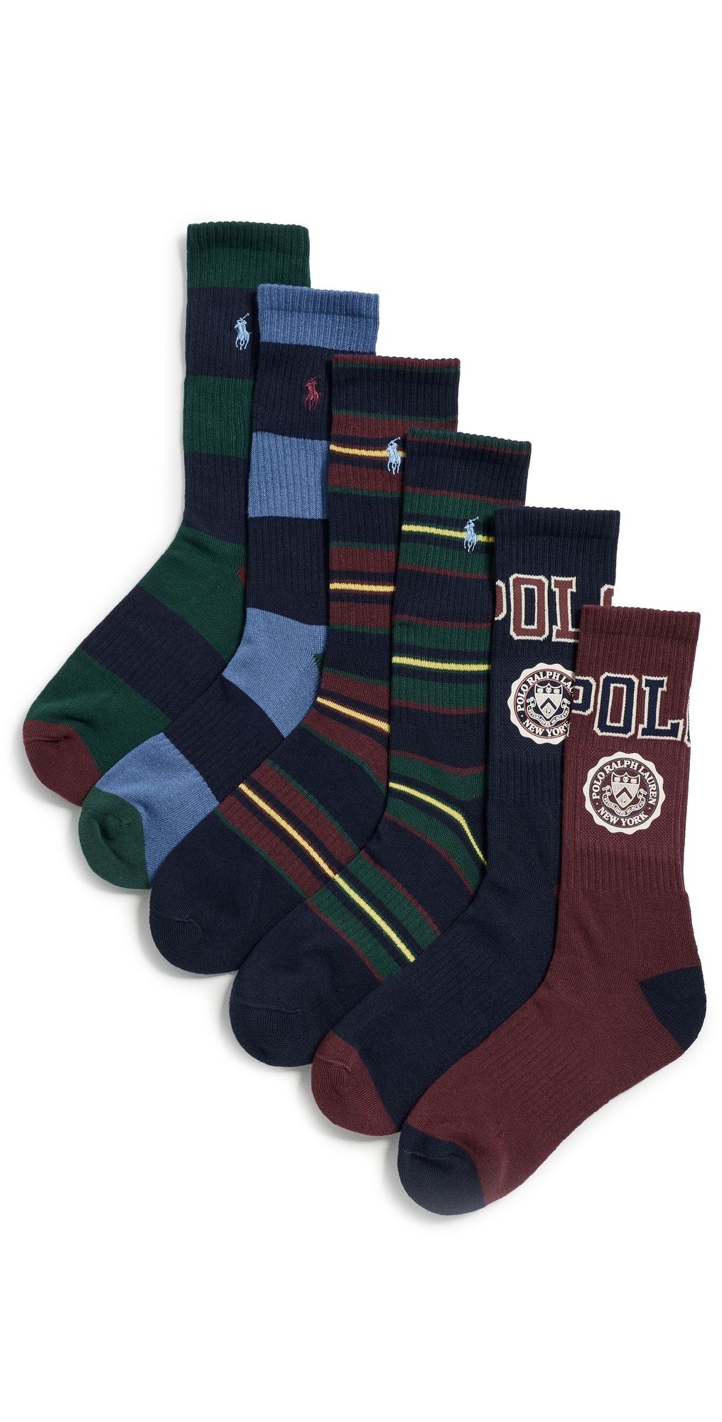 Polo Ralph Lauren Polo Crest Crew Socks 6 Pack Navy Multi 10-13