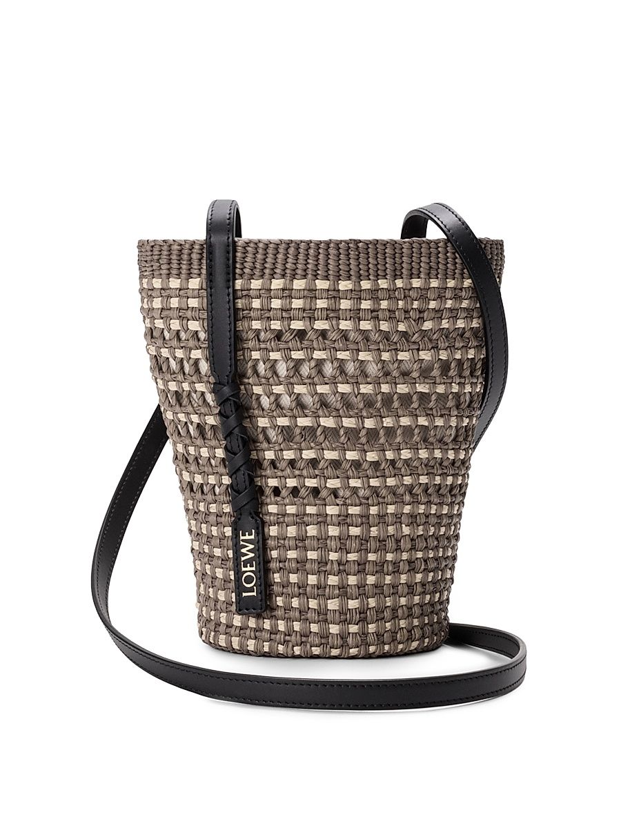 Women's Braided Raffia Bucket Bag - Khaki Natural