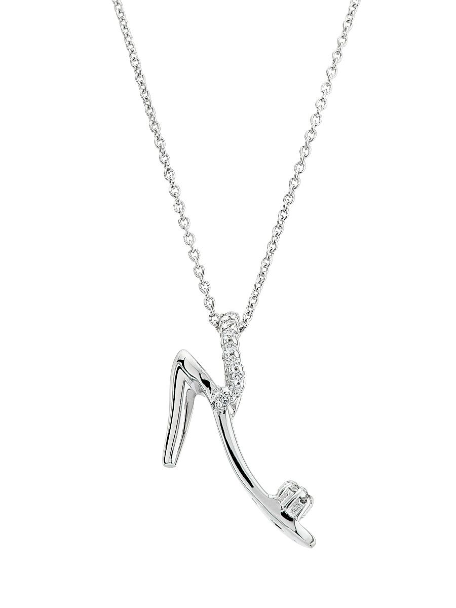 Women's 18K White Gold & 0.07 TCW Diamond Ladies' Shoe Pendant Necklace - White Gold