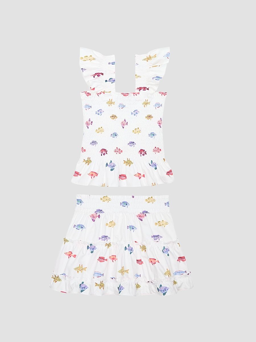 Little Girl's and Girl's Tiny Paz Nap Set - White Rainbow Fish - Size 12