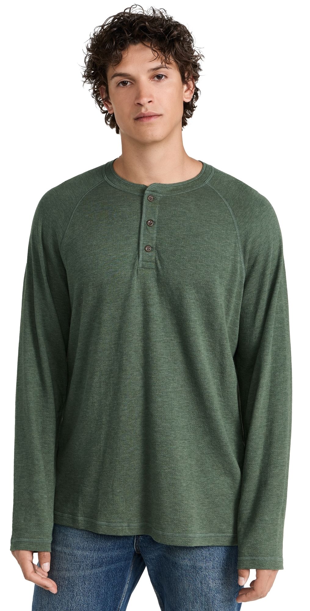 Faherty Cloud Long Sleeve Henley Deep Fern Heather XL