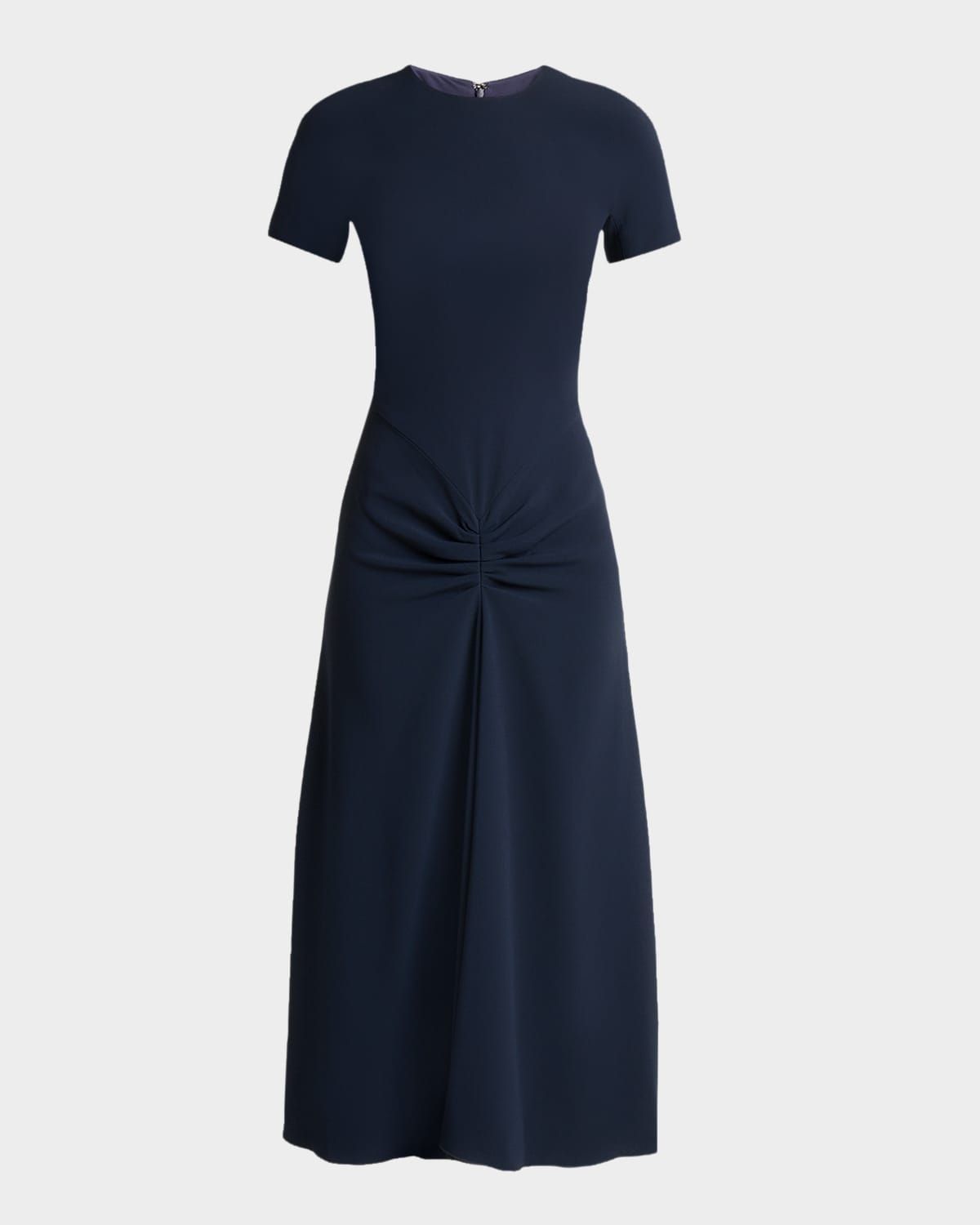 Gathered Waist Crepe Midi Dress