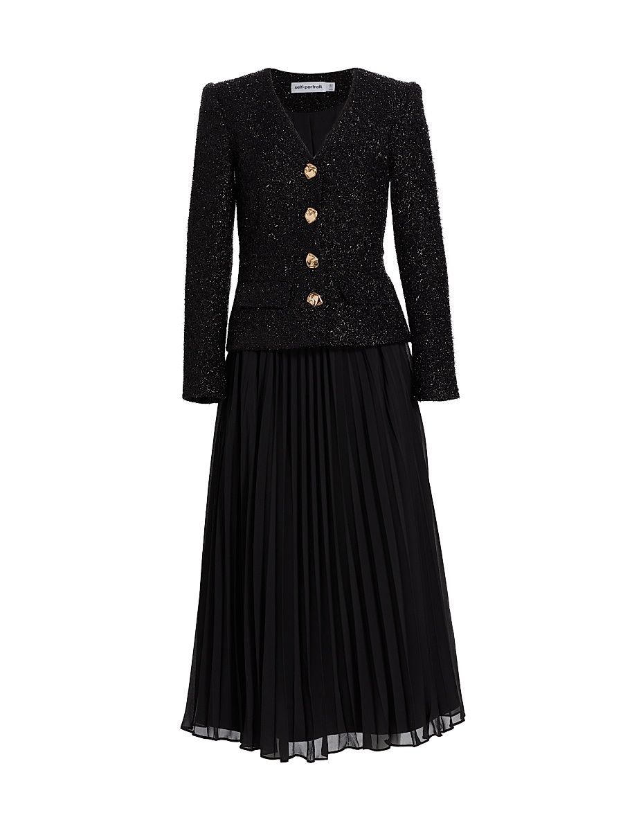 Women's Tinsel Bouclé Chiffon Midi-Dress - Black - Size 0