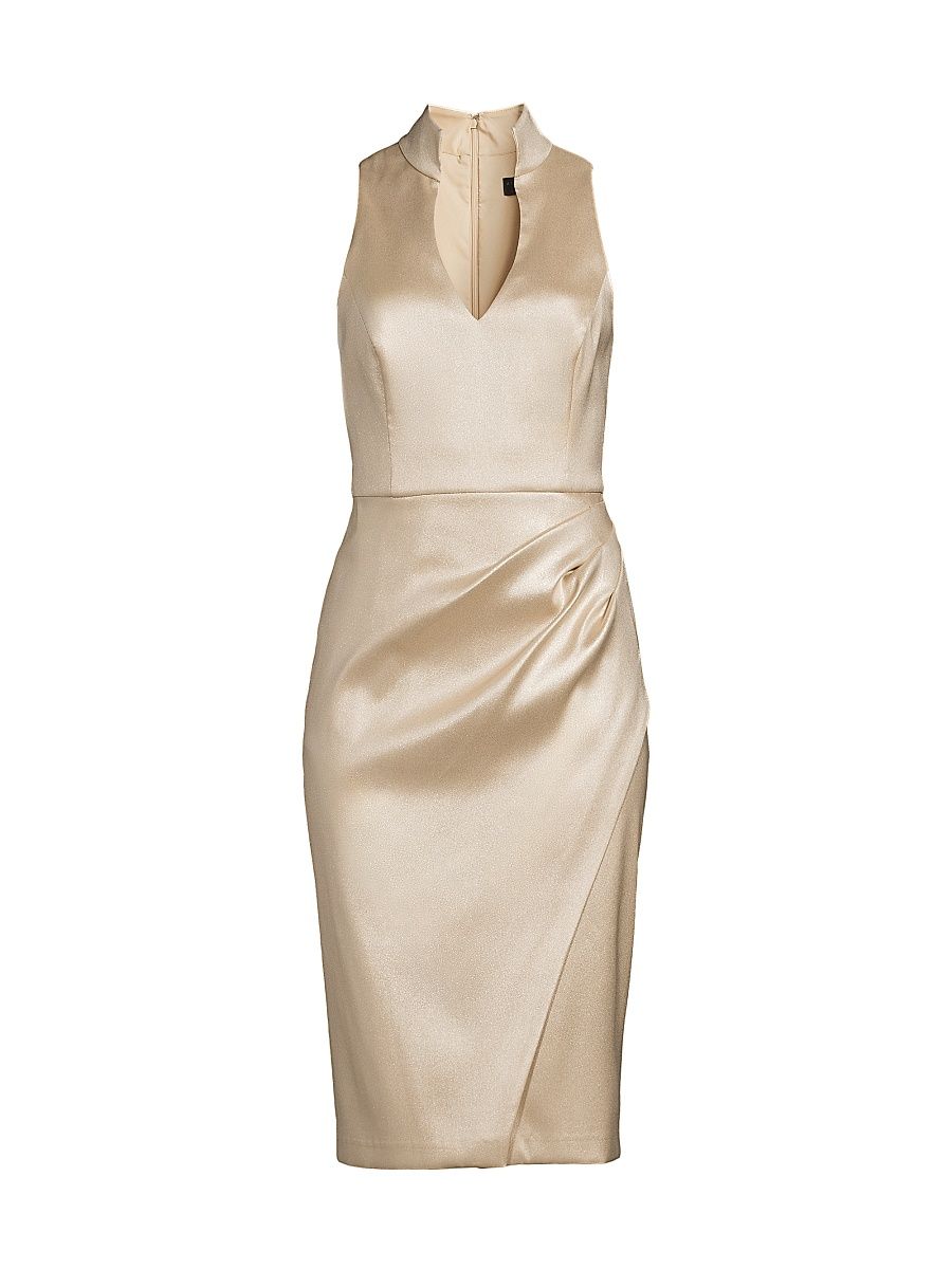 Women's Foiled Mikado Split Highneck Sheath Dress - Champagne Gold - Size 18