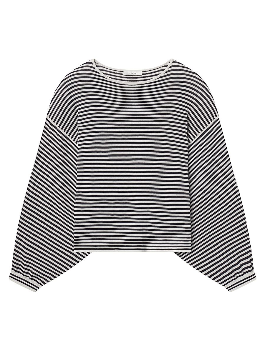 Women's Striped Slouchy Cotton Sweater - Cream Multi - Size Large