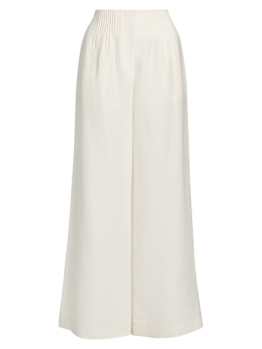 Women's Mini-Pleat Linen Trousers - Ivoire - Size 4