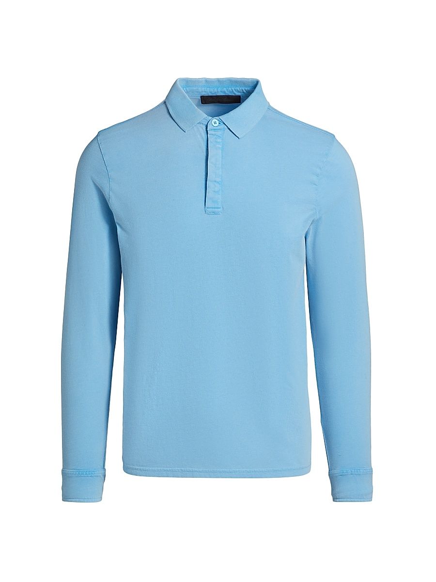 Men's COLLECTION Cotton Long-Sleeve Polo Shirt - Bright Blue - Size XXL