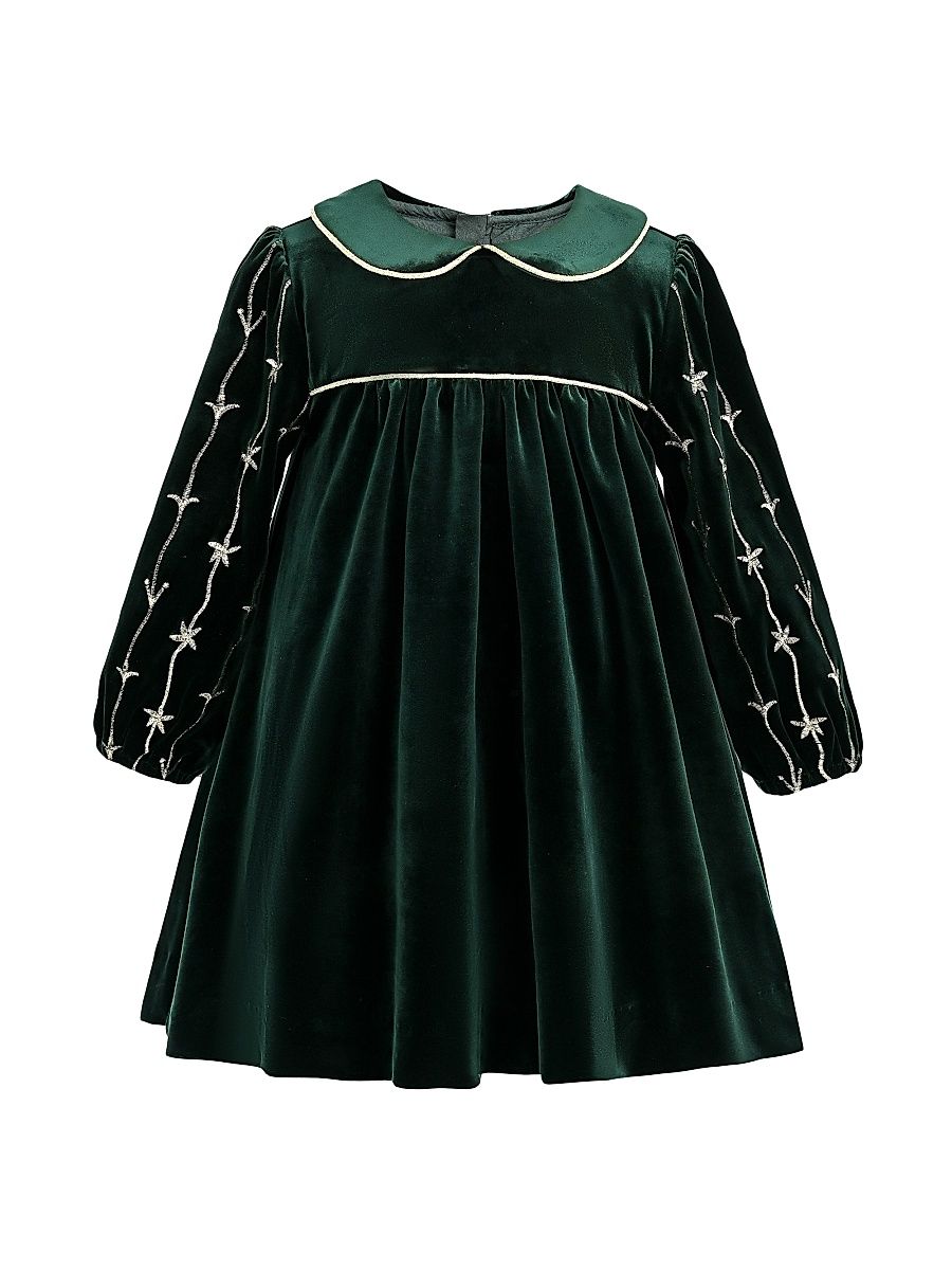Little Girl's Star Vine Velvet Dress - Dark Green - Size 36 Months