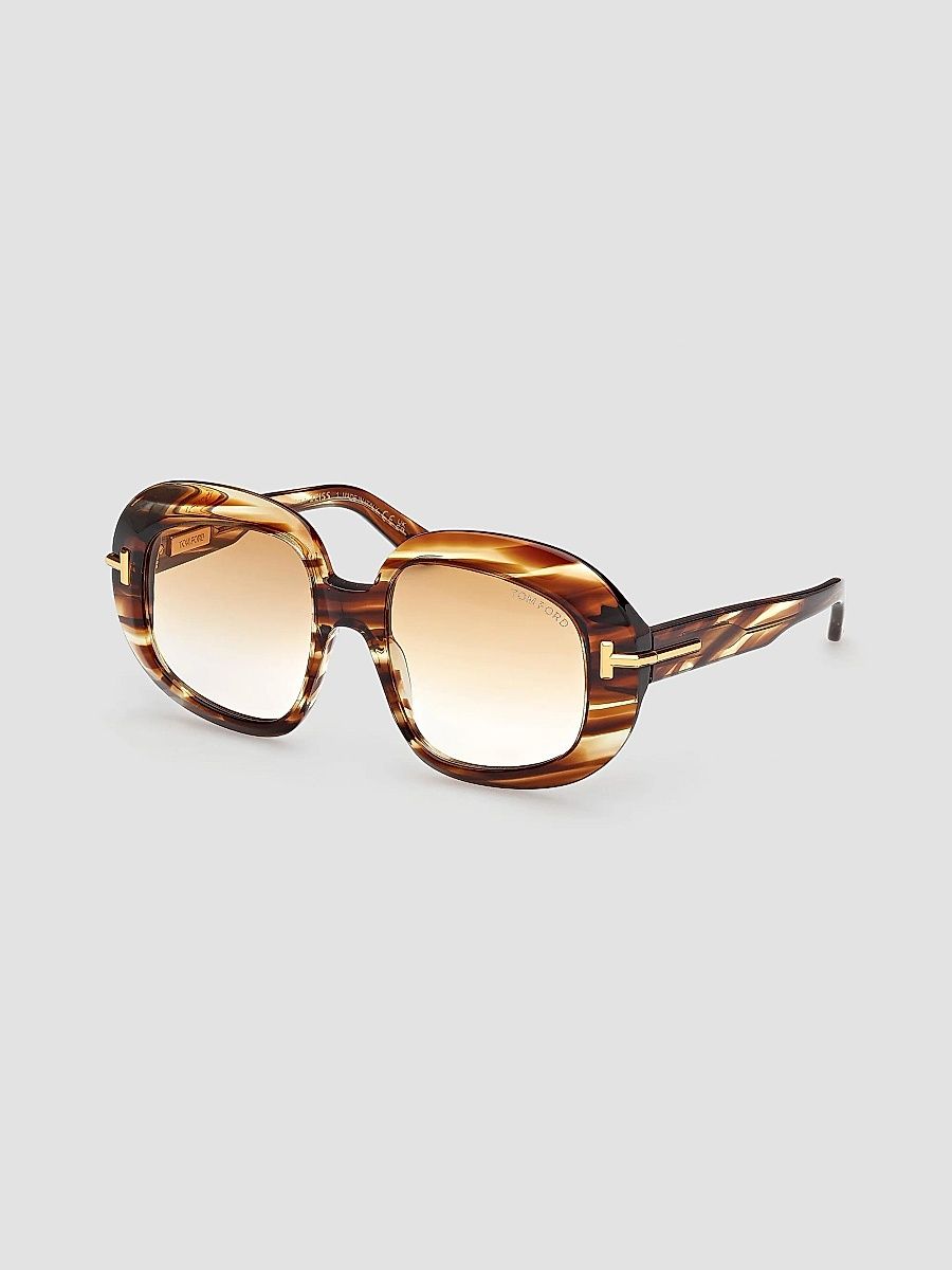 TOM FORD Women's ICON 53MM Round Sunglasses - Striped Brown Yellow