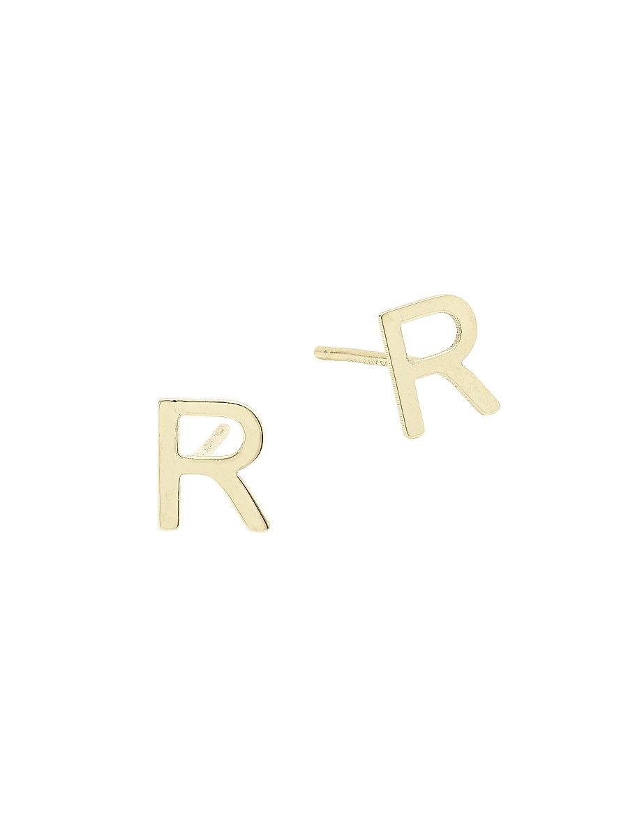 Women's 14K Yellow Gold Single Initial Stud Earring - Initial R