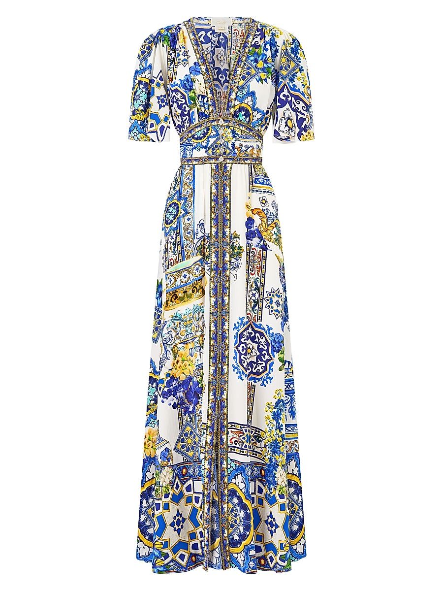 Women's Espana Nirvana Printed Silk Maxi Dress - Espana Nirvana - Size XS