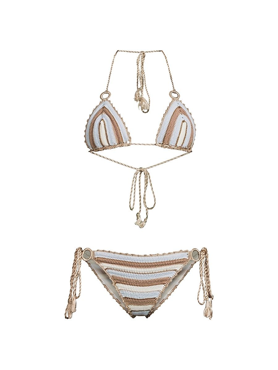 Women's Celia Hand-Crocheted Bikini - Blue Striped - Size Large