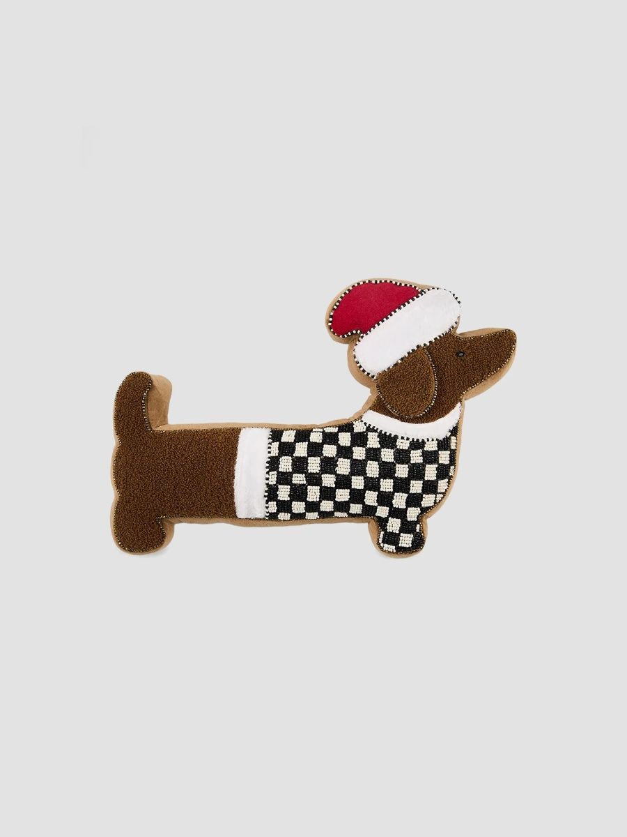 MacKenzie-Childs Cozy Christmas Dachshund Cotton Throw Pillow