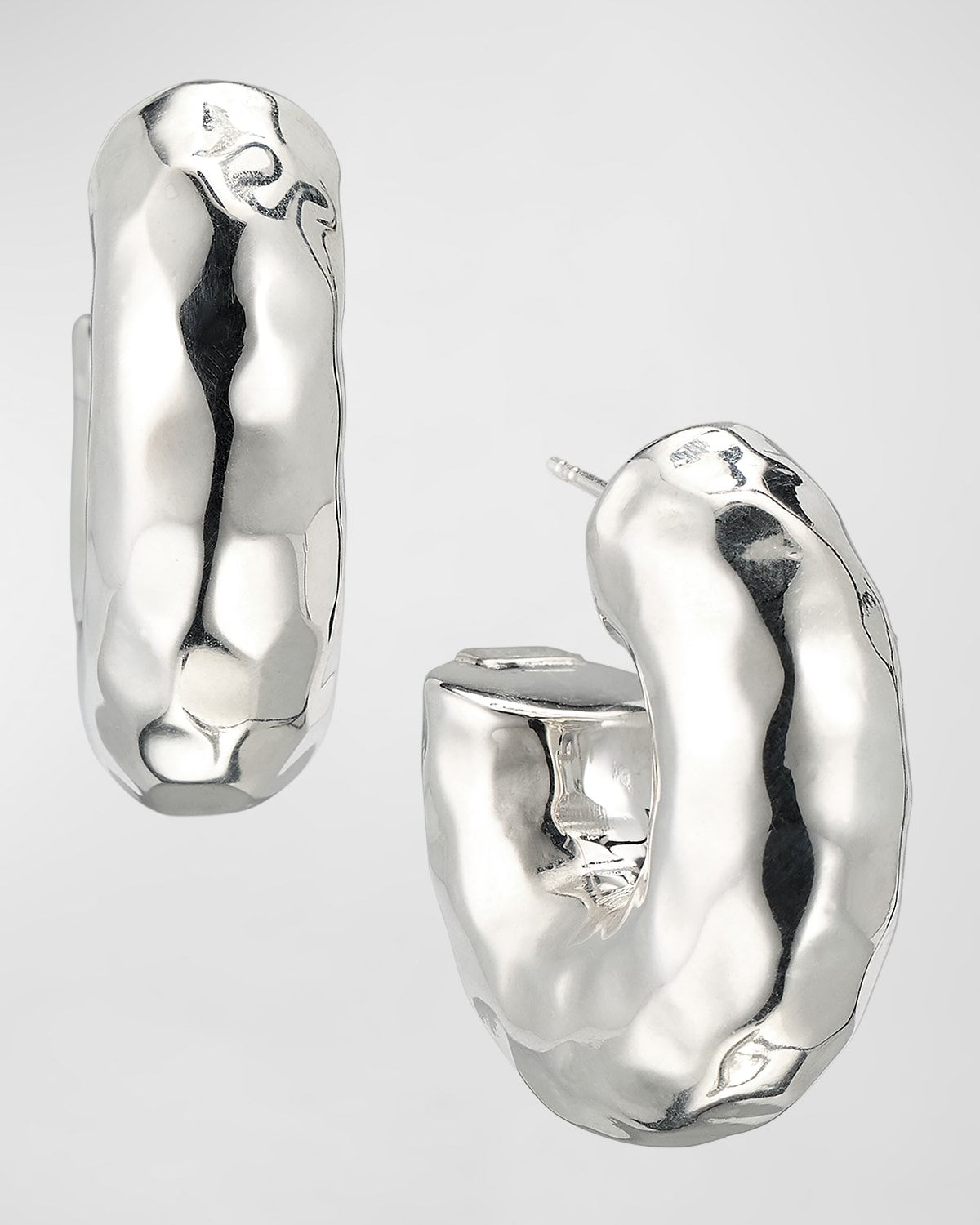 Thick Hammered Round Hoop Earrings in Sterling Silver