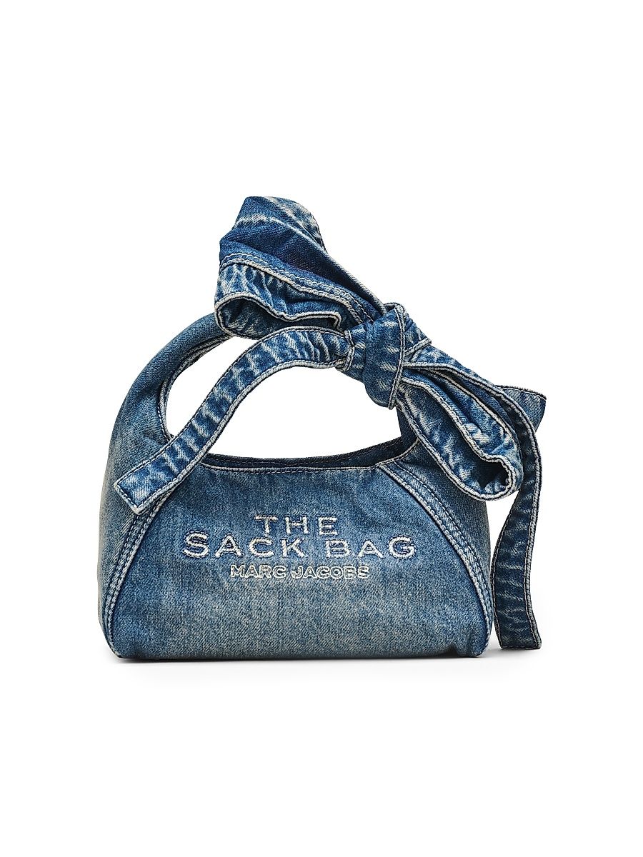 Women's Bow Cotton Denim Mini Sack Bag - Medium Wash Indigo