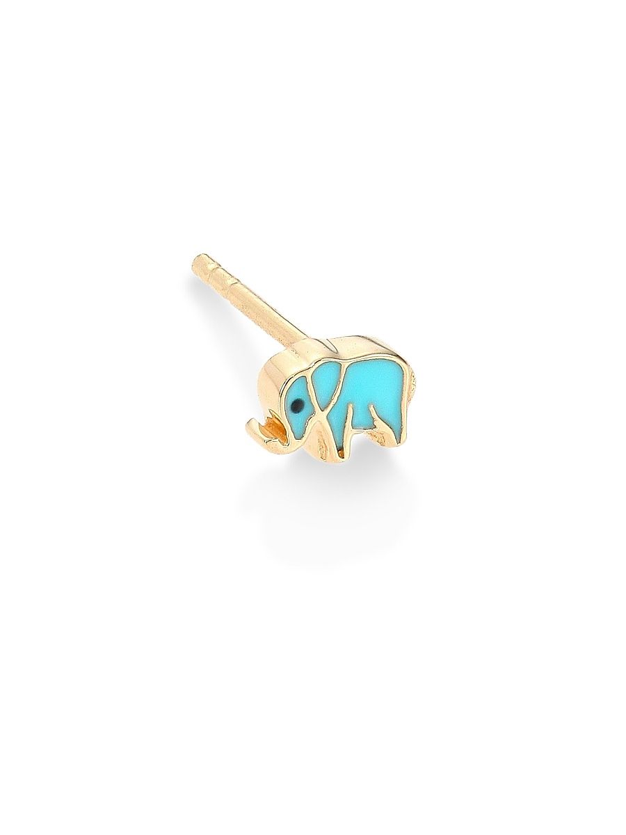 Women's Mini Enamel & 14K Yellow Gold Elephant Single Stud Earring