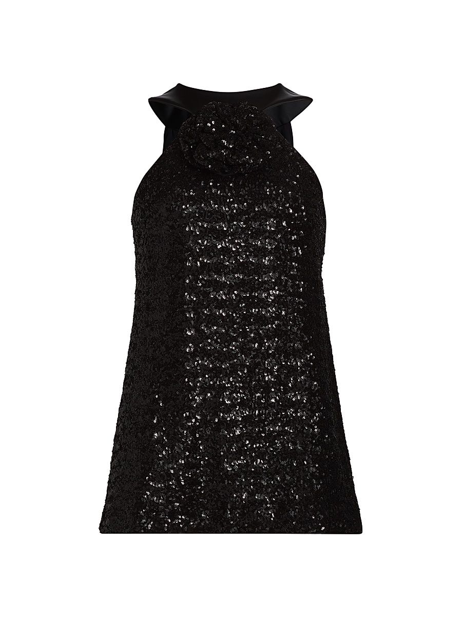 Women's Aky Sequined Halter Top - Black - Size 2