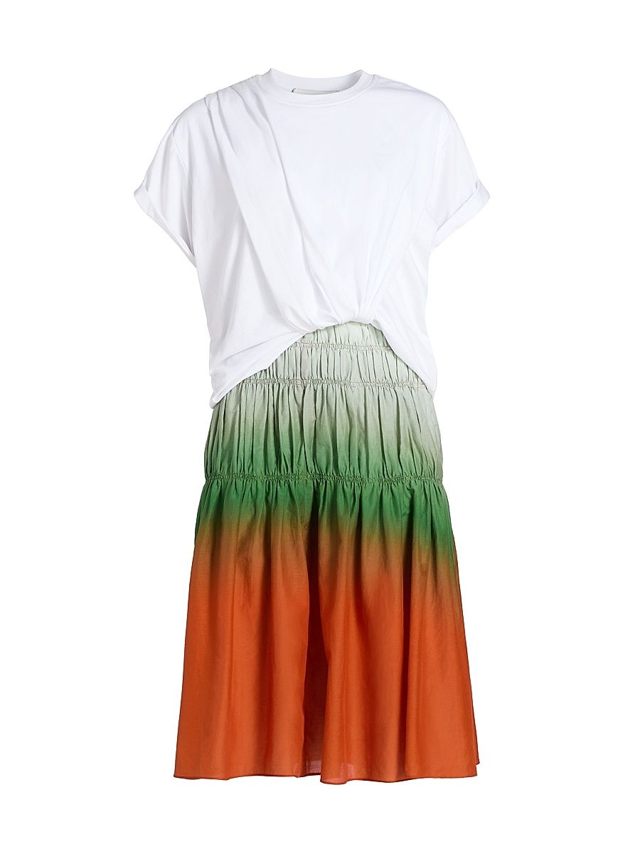 Women's Ombré Voile Tiered Knee-Length Dress - White Flame Multi - Size Large