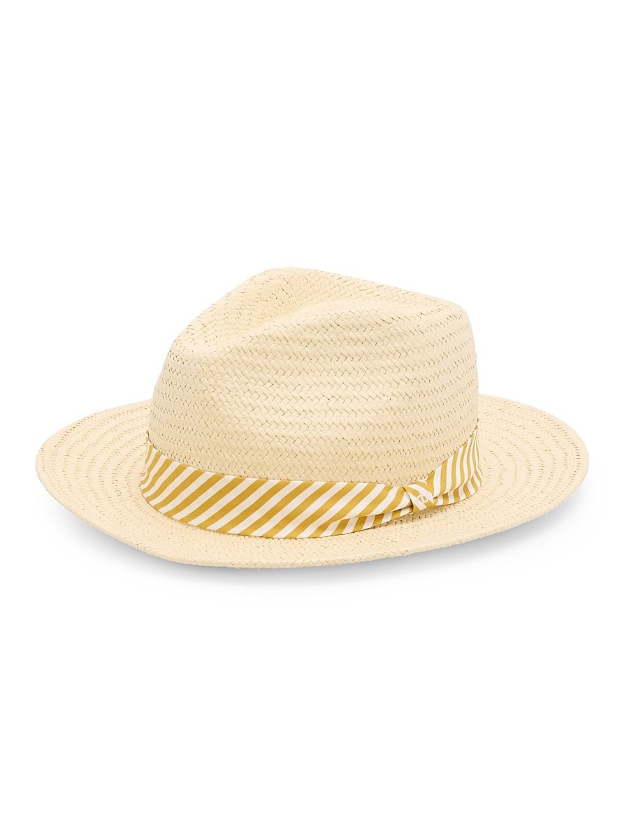 Women's Packable Striped Straw Fedora - Natural Gold Stripe - Size Medium