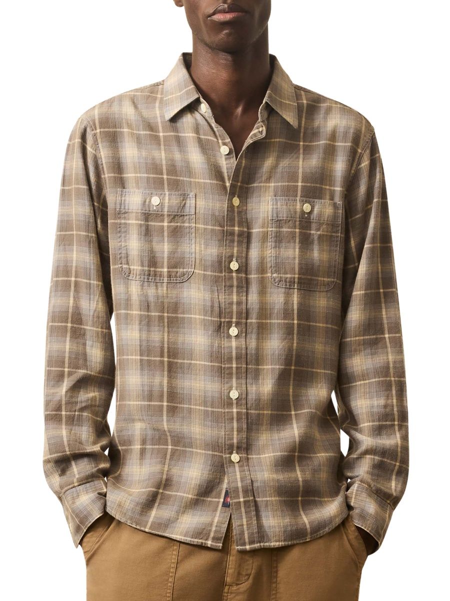 Faherty Brand Men's The Tried & True Chambray Workshirt - Iron Water Plaid - Size Small