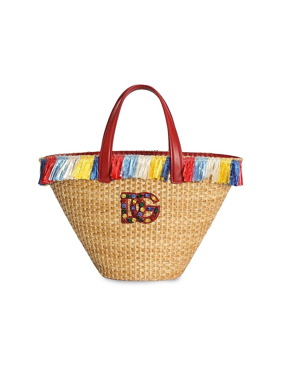 Girl's DG Fringe-Trimmed Straw Bag - Carretto