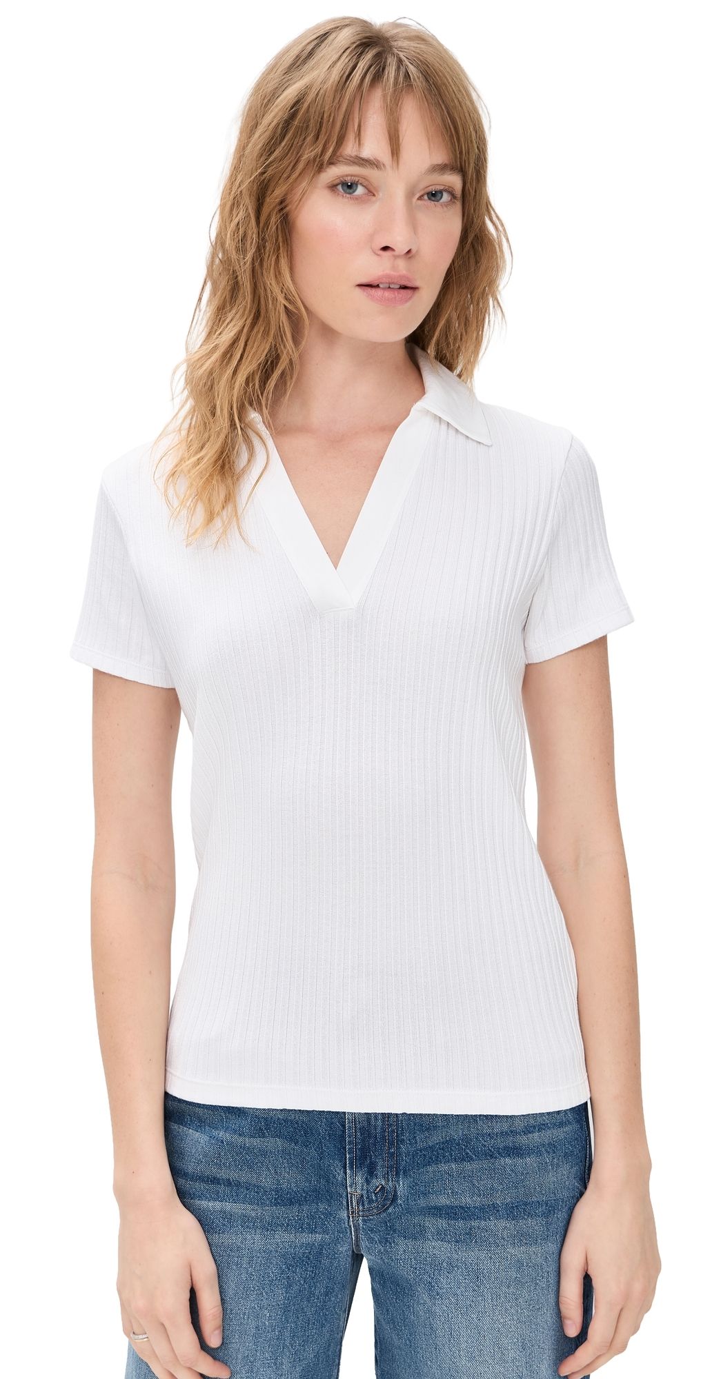 Vince Rib Short Sleeve Polo Optic White S