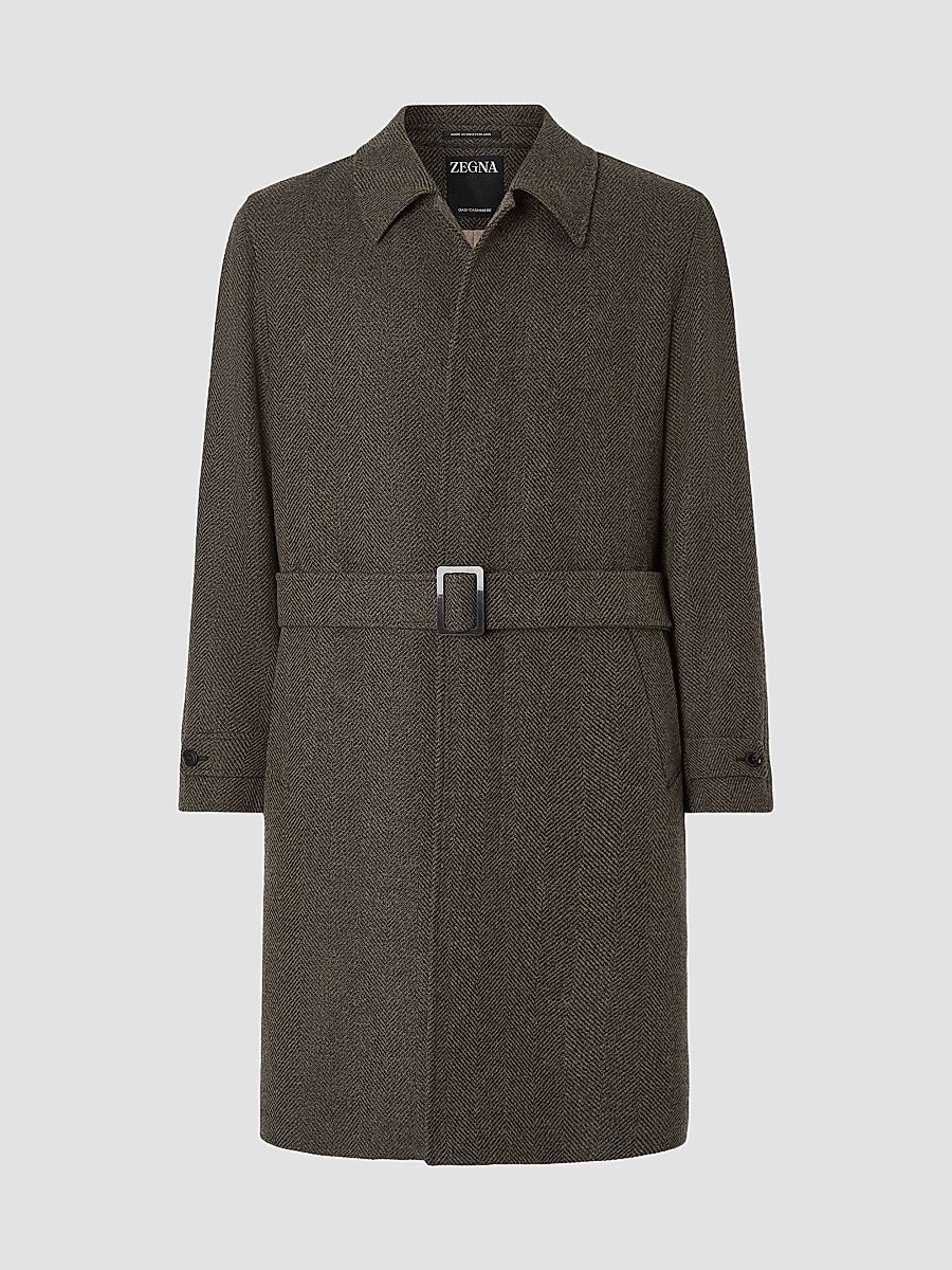 ZEGNA Men's Oasi Cashmere Trench Coat - Dark Olive Green - Size 48