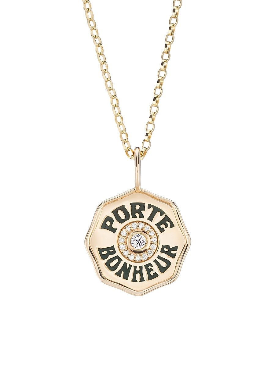 Women's Je Porte Bonheur 14K Yellow Gold & 0.15 TCW Diamond Mini Pendant Necklace - White Diamond