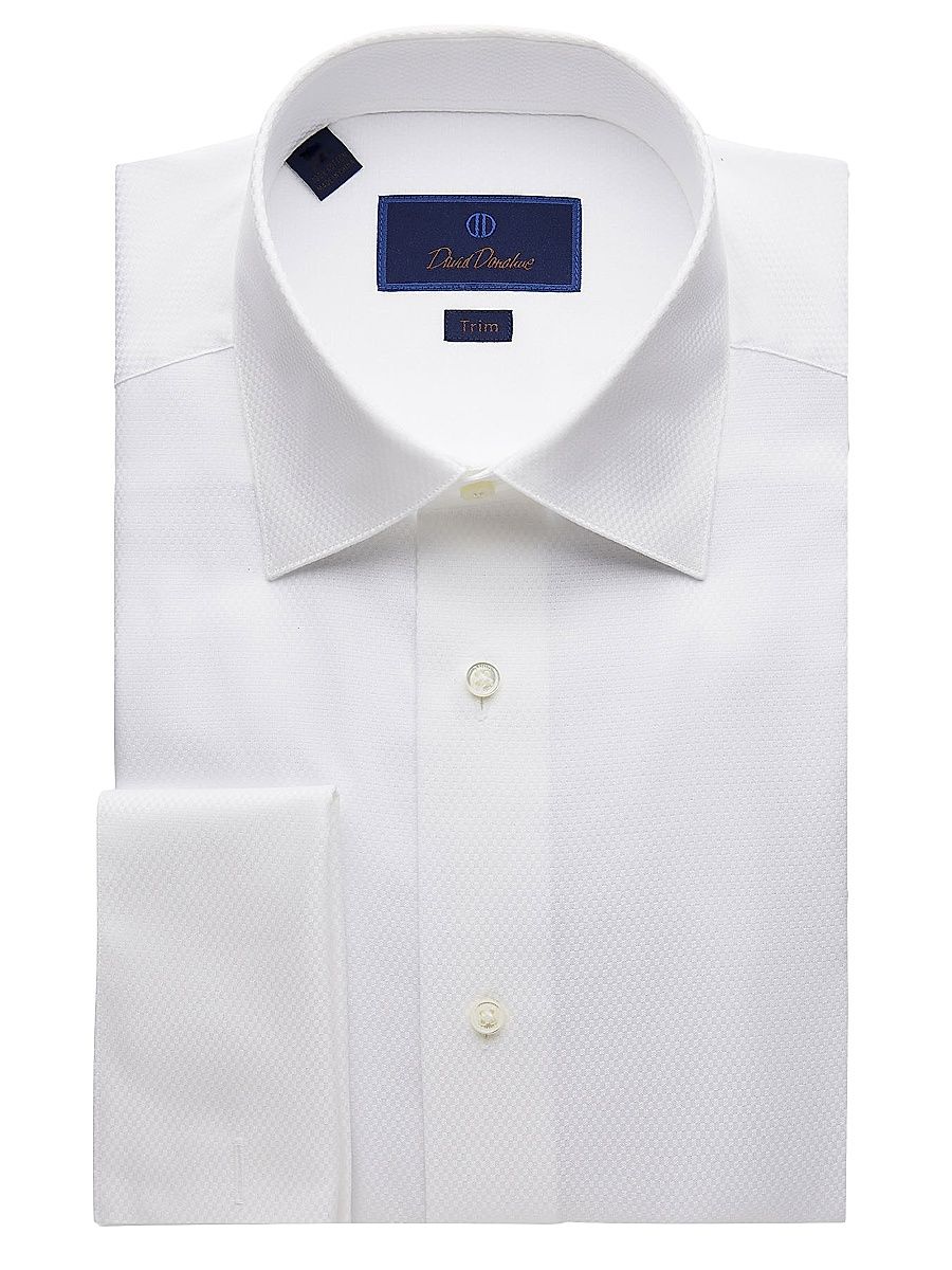 Men's Trim-Fit Dobby Weave Formal Shirt - White - Size 17.5