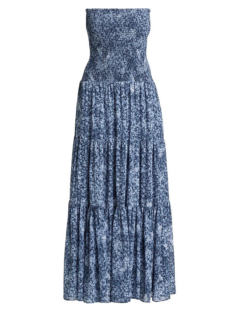 Women's Floral Smocked Strapless Tiered Maxi Dress - Midnight Blue - Size XL