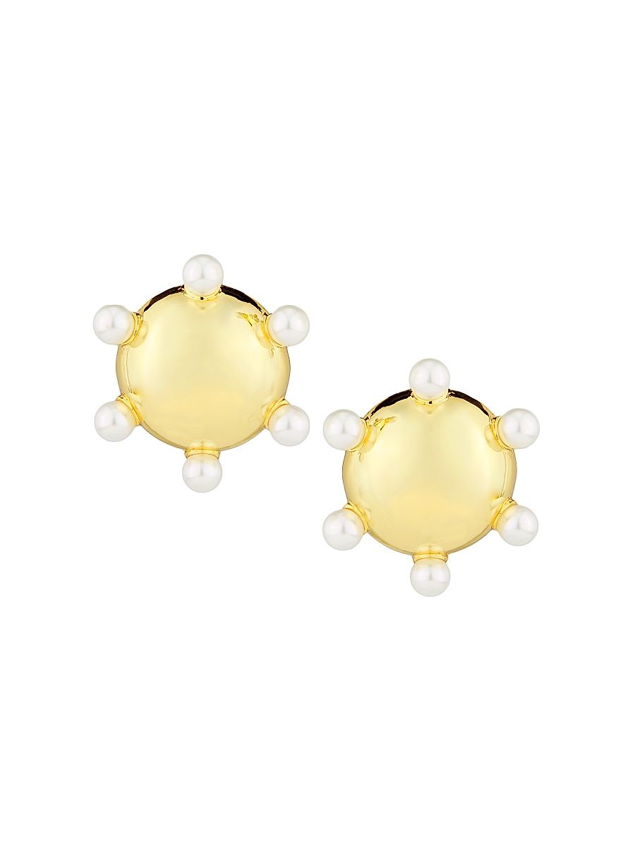 Women's Pearl Ends Button Goldtone & Imitation Pearl Stud Earrings - Gold Pearl